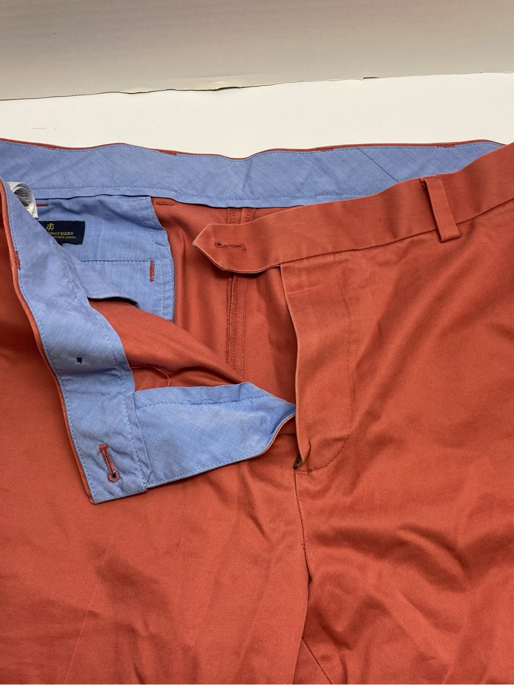 Brooks Brothers Rust-Orange Chinos with Light Blue Waist Lining